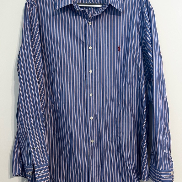 Ralph Lauren Men’s Long Sleeve Button Down Blue Red Stripe 18-34/35 - Picture 1 of 4